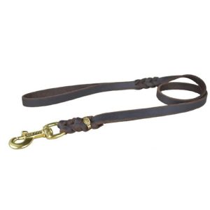 Guinzaglio in pelle con maniglia e moschettone in ottone  220 cm